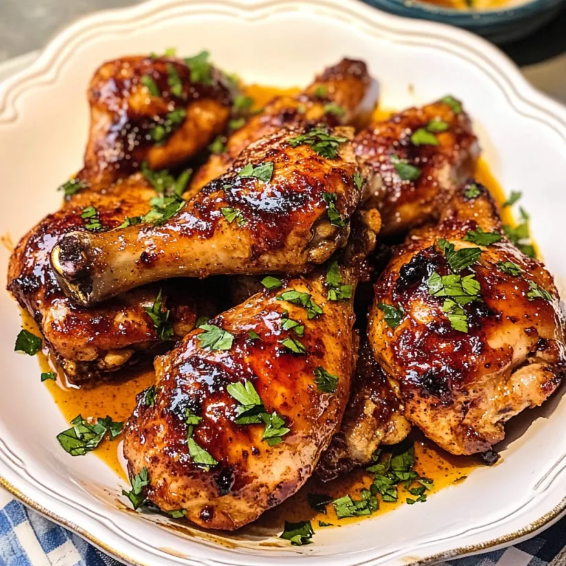 A plate of honey mustard chicken.