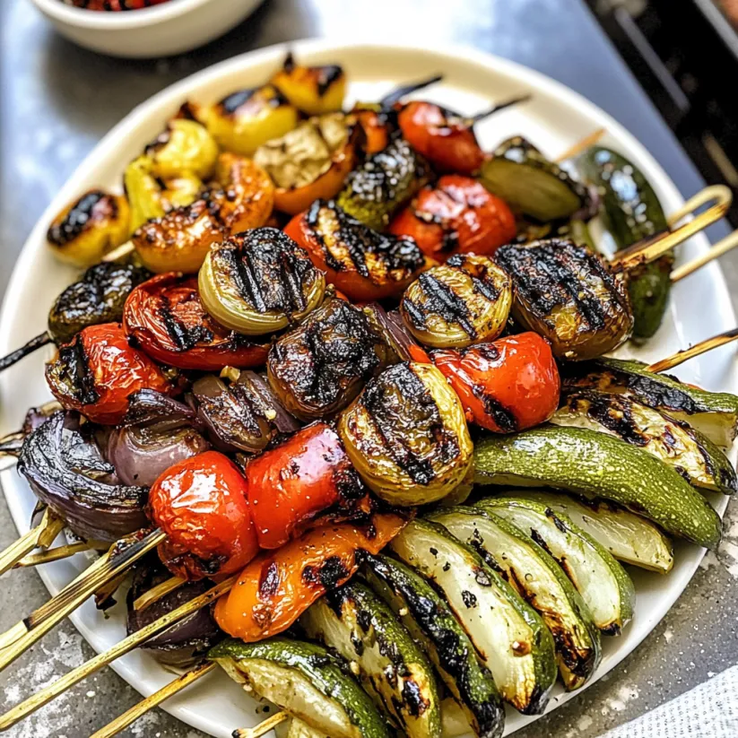 A plate of grilled vegetables.