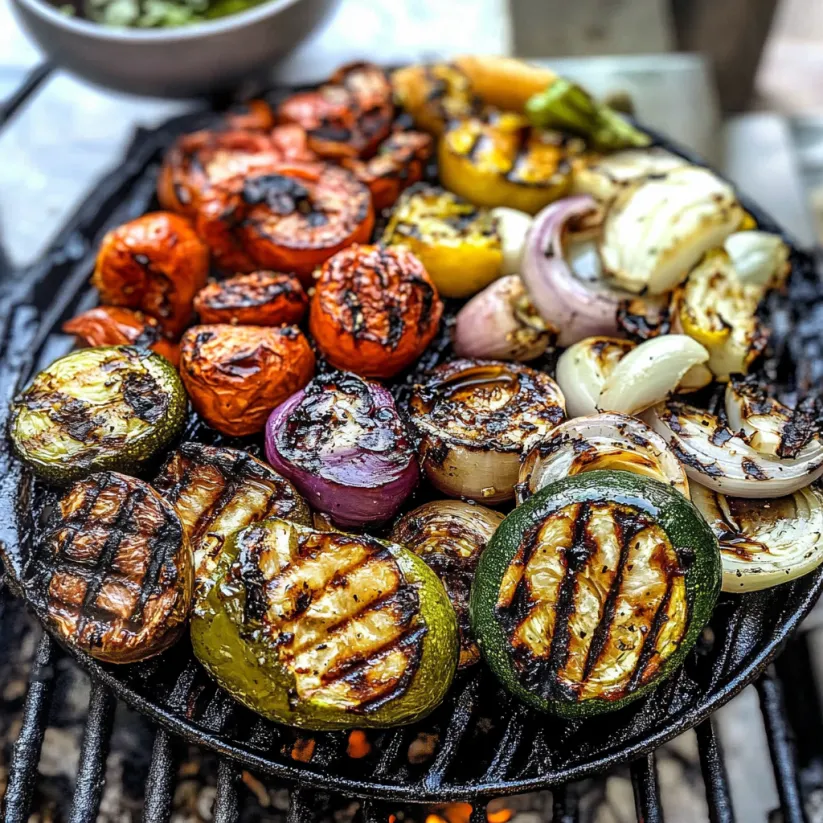 Grilled vegetables on a grill.