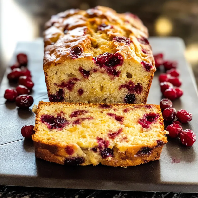 A slice of cranberry orange bread.