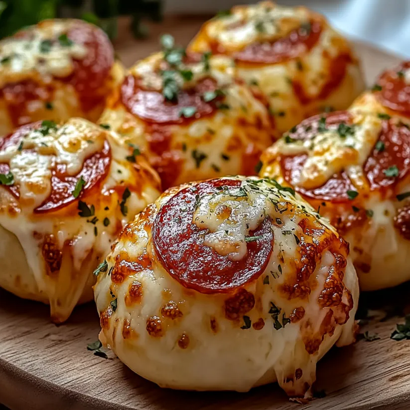 A plate of pizza bombs with cheese and pepperoni.