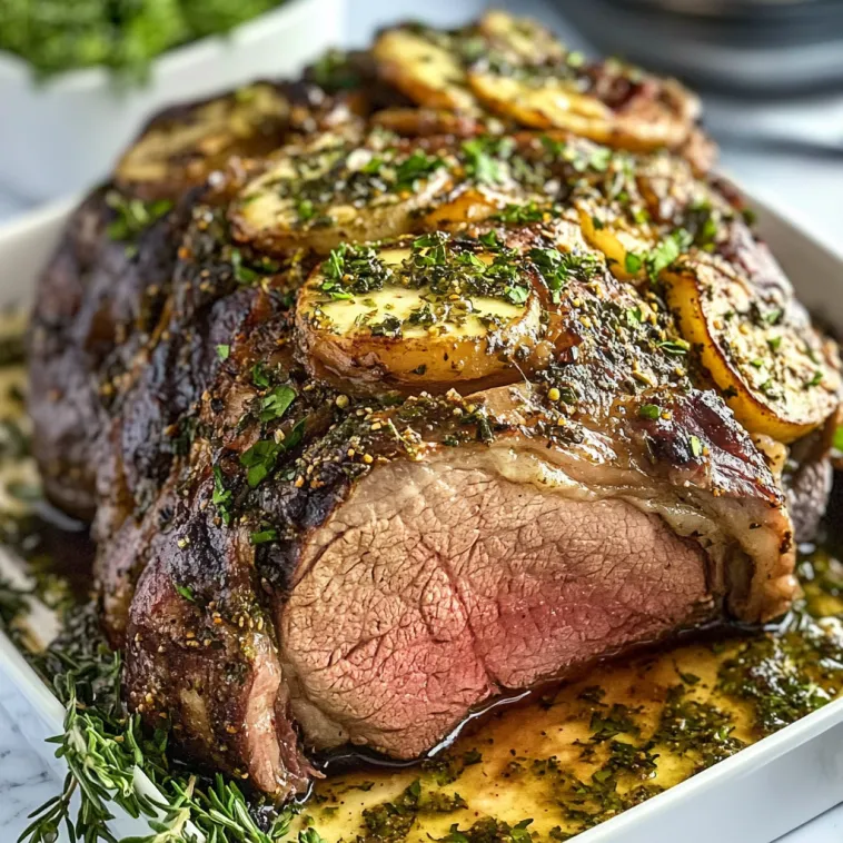 A leg of lamb is marinated in Italian seasonings and cooked to perfection.