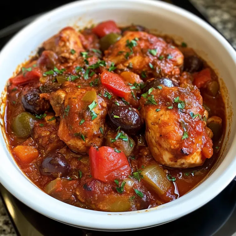 A bowl of chicken cacciatore.