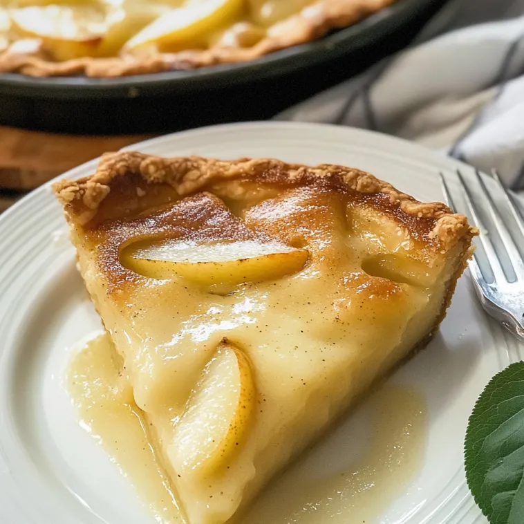 A slice of pear custard pie.