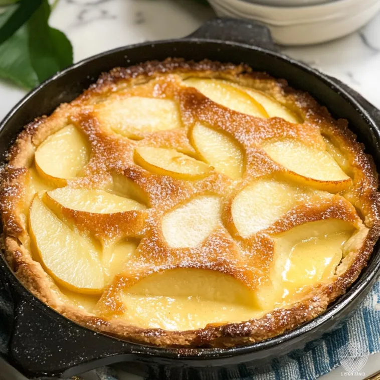 A pie with a golden crust and a filling of pears.