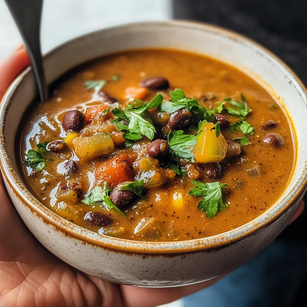 A bowl of vegan black bean soup.