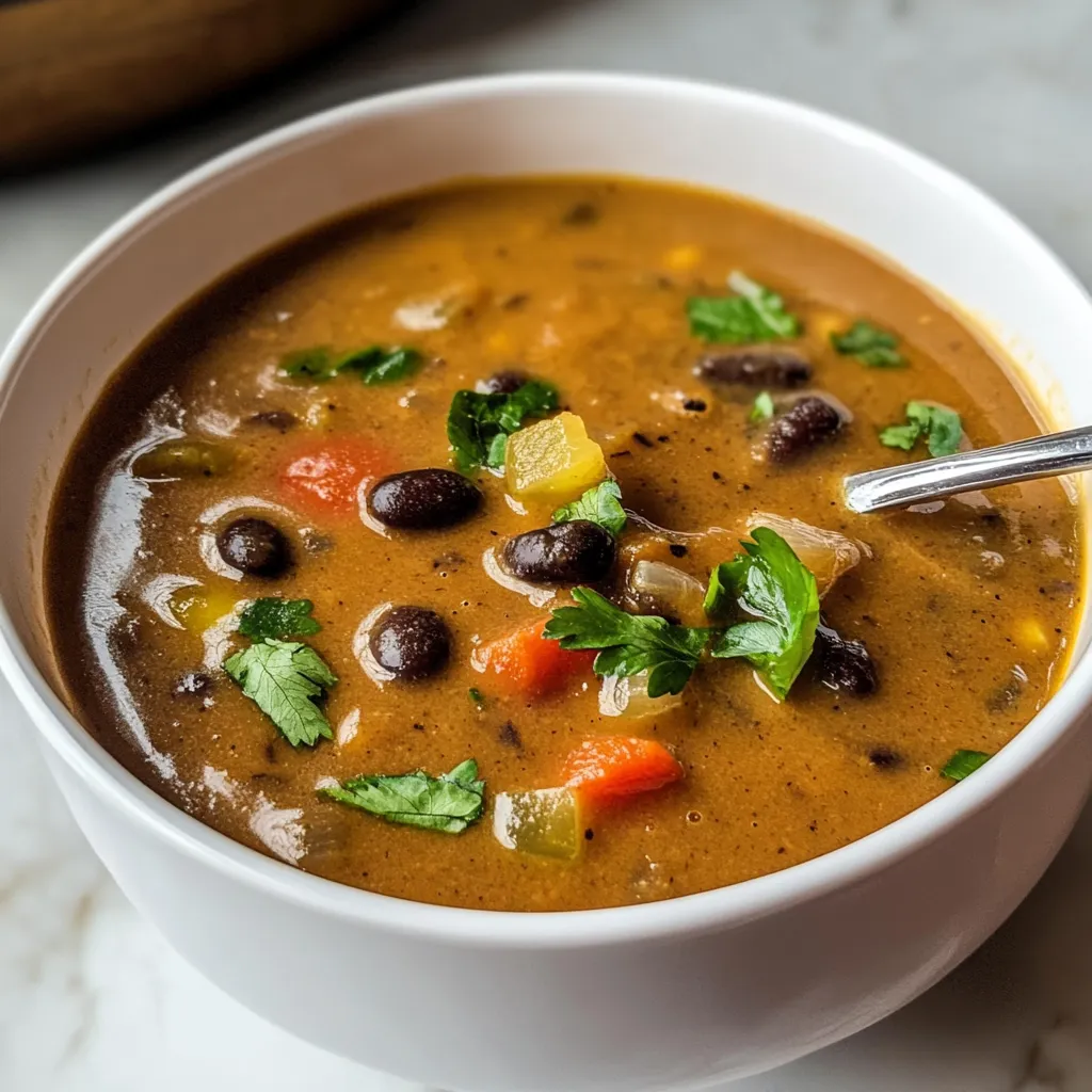 A bowl of vegan black bean soup.