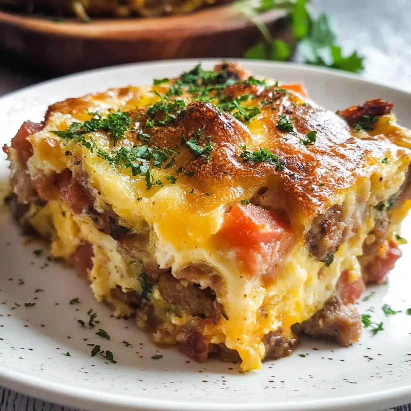 A sausage frittata on a plate.