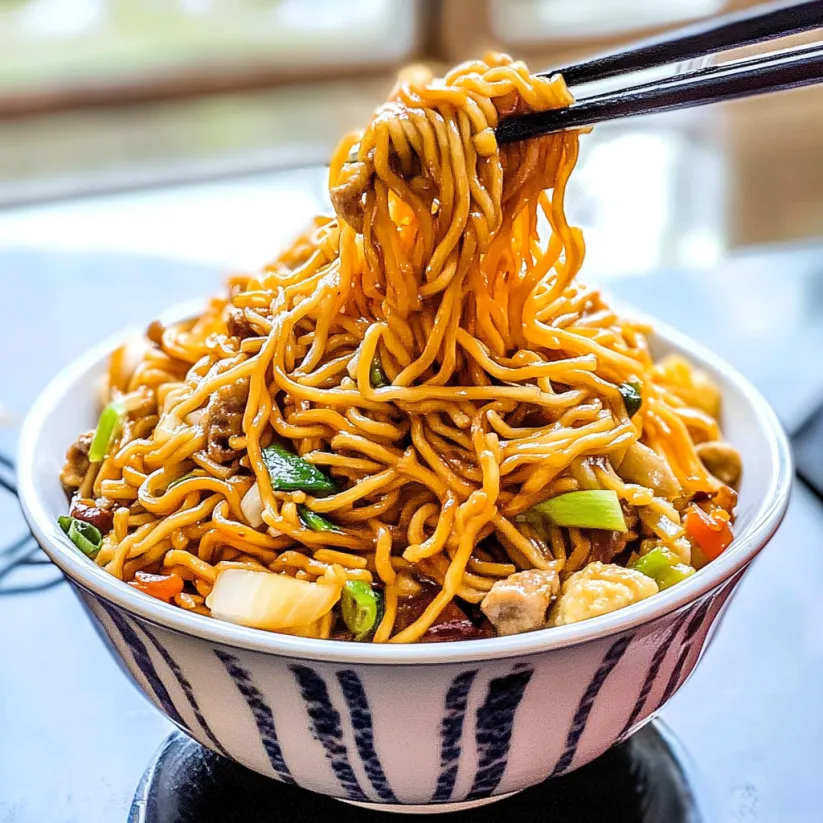 A bowl of chow mein noodles.