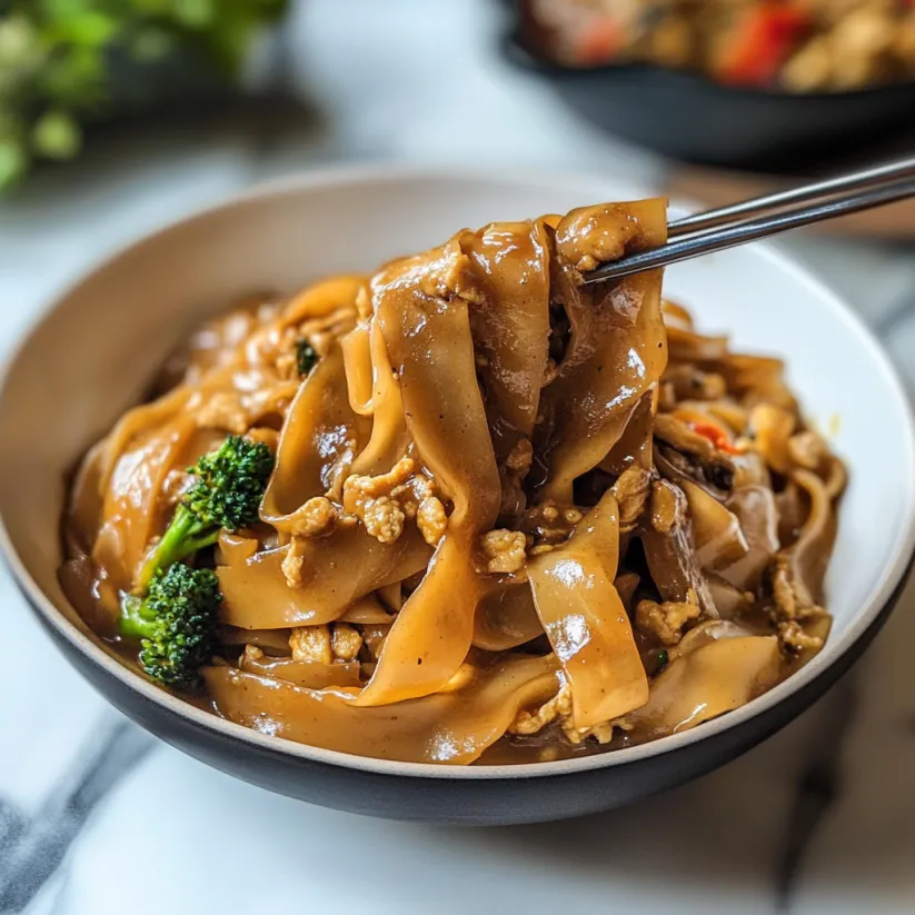 A bowl of vegan drunken noodles.