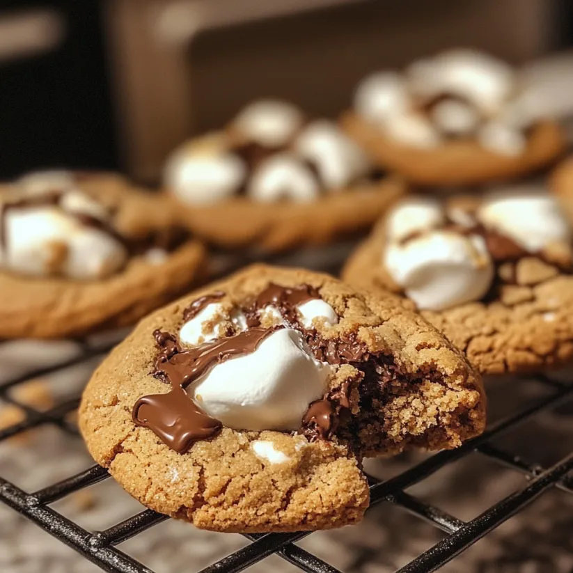 A tray of cookies with marshmallows and chocolate.