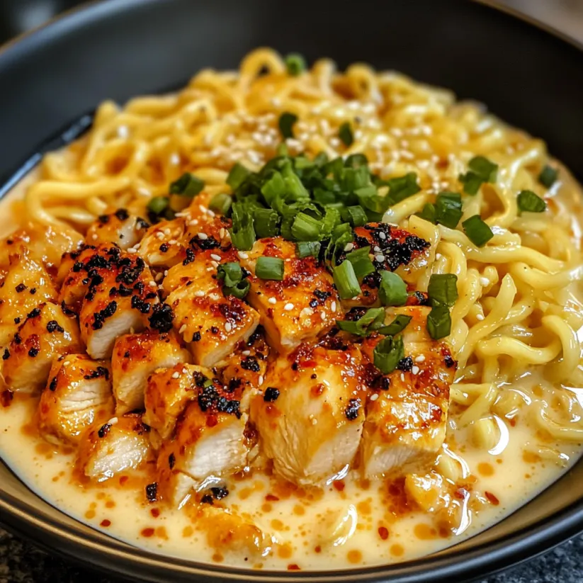 A bowl of food with chicken and noodles.