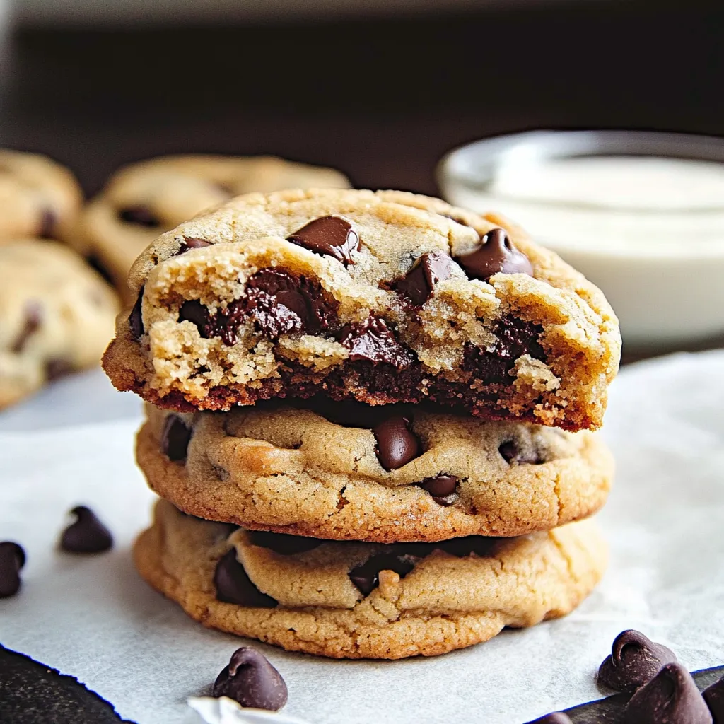 A stack of chocolate chip cookies.