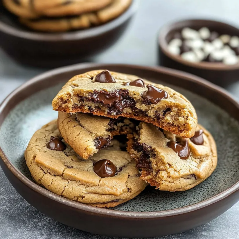 A plate of chocolate chip cookies.