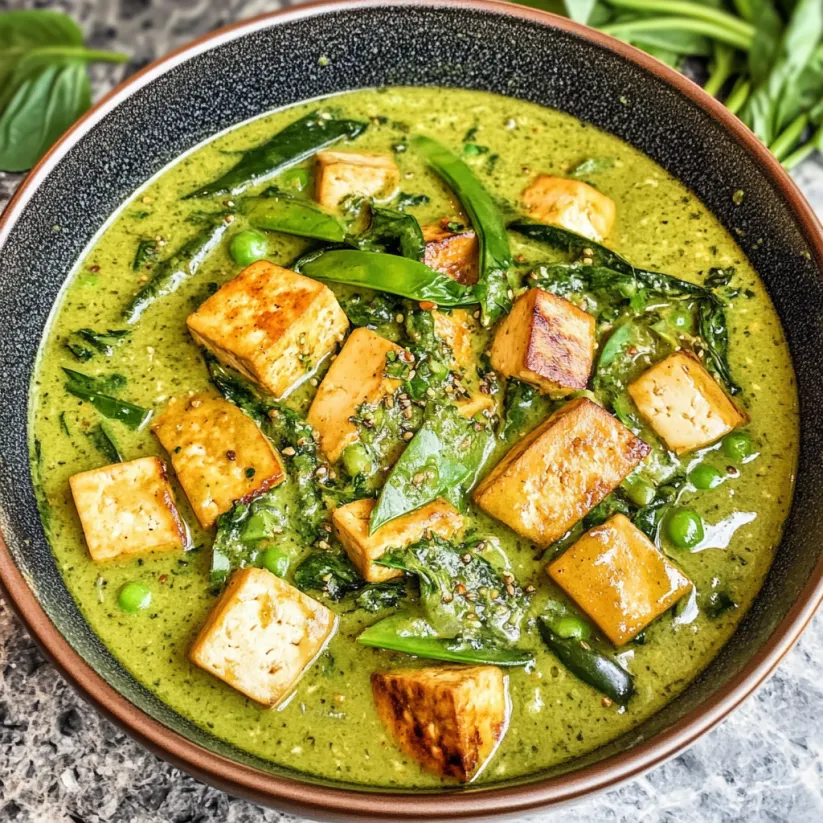 A bowl of Thai Inspired Green Curry Tofu.