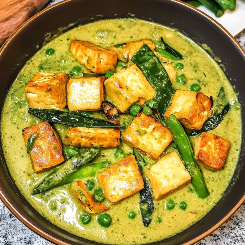A bowl of Thai Inspired Green Curry Tofu.