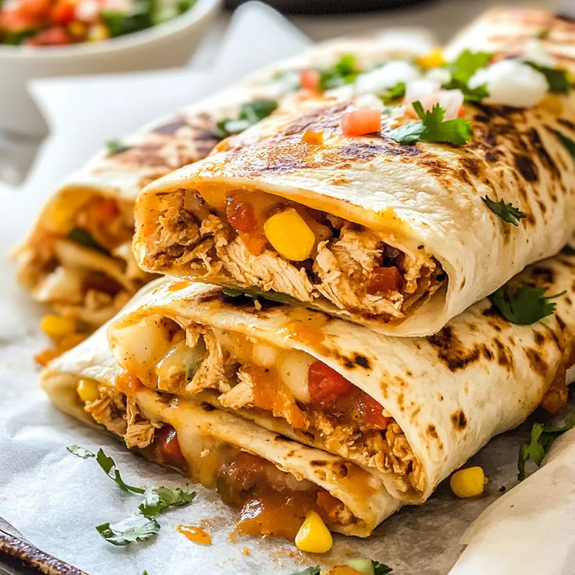 Chicken burritos on a white plate.