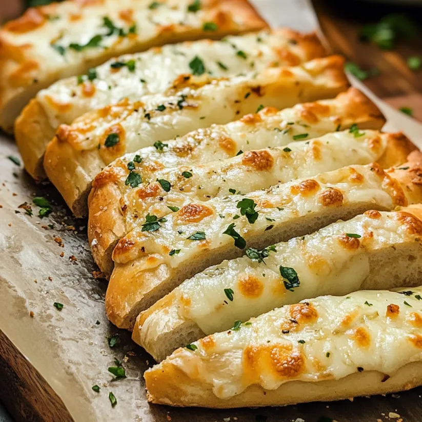 A tray of garlic bread with cheese.