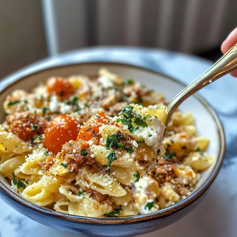 A person is eating a bowl of pasta.