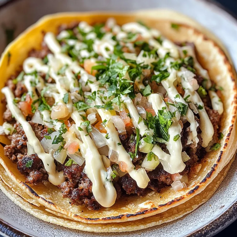 A taco with meat and cheese on top.