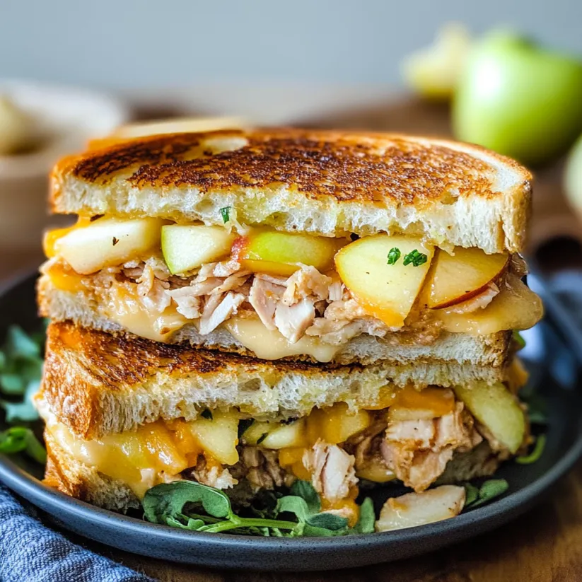 A sandwich with chicken and apples.