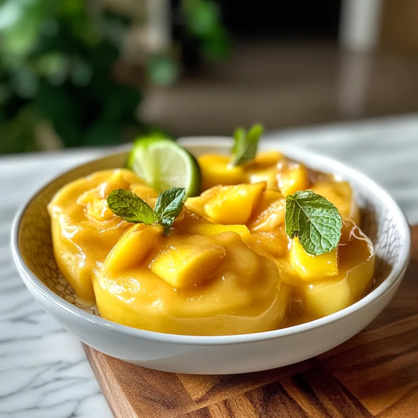 A bowl of frozen mango dessert.