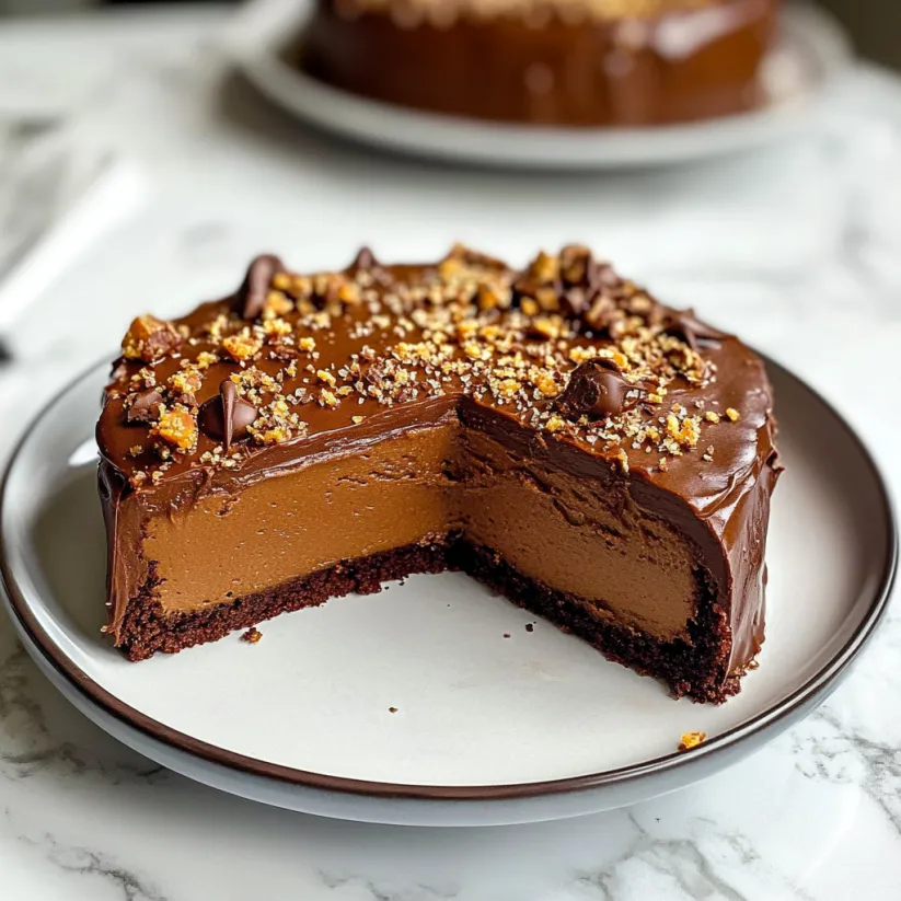 A slice of chocolate cake with nuts on top.