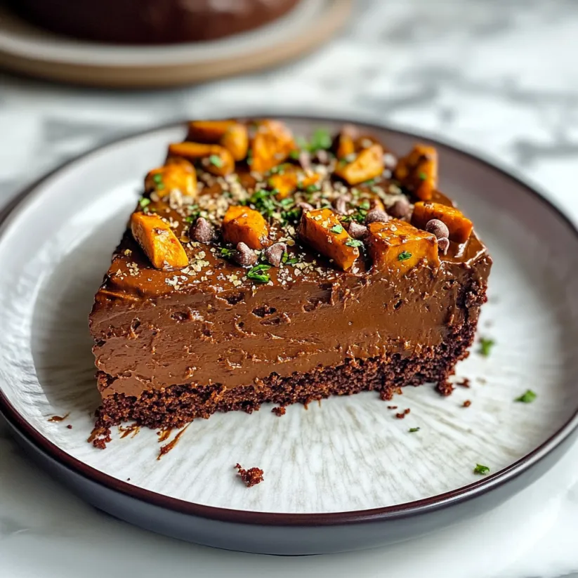 A slice of chocolate cake with nuts on top.