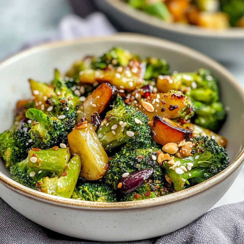 A bowl of Miso Roasted Broccoli Salad.
