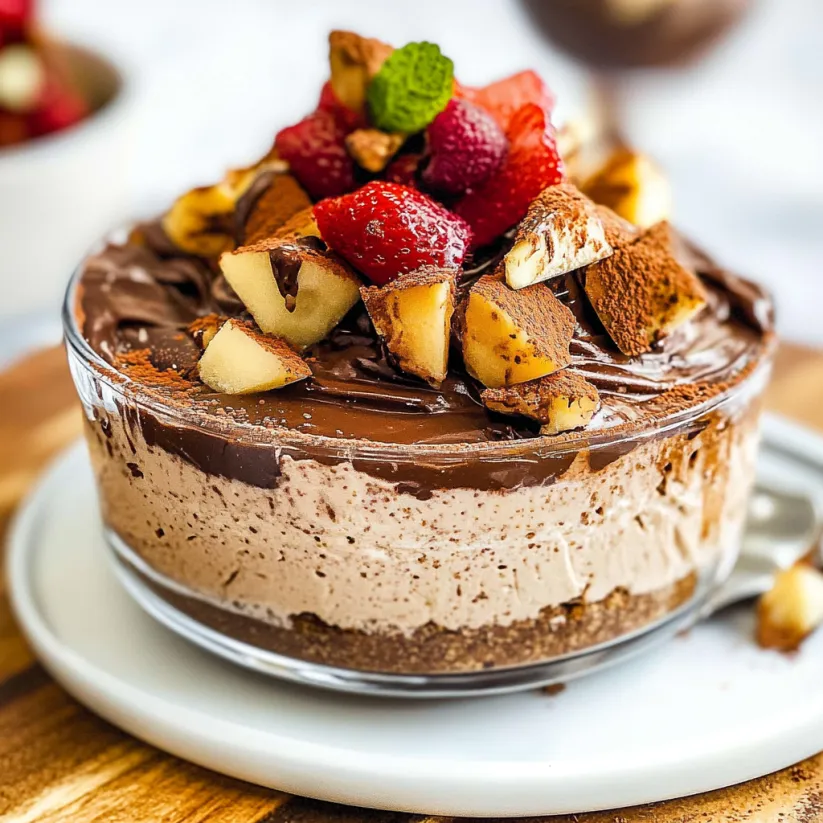 A close up of a No Bake Nutella Cheesecake.
