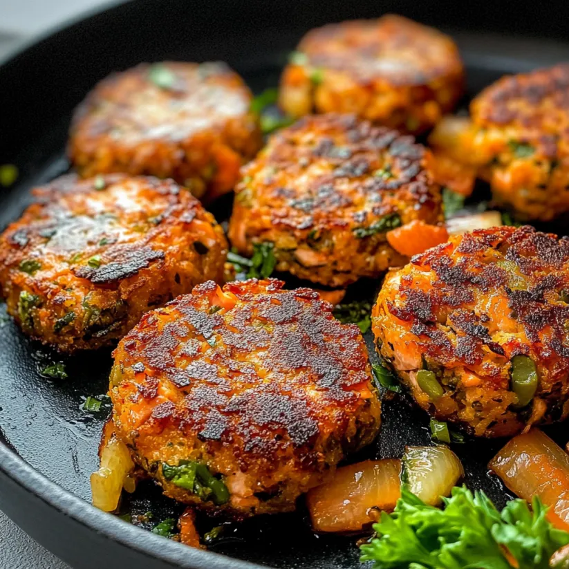 A pan of salmon patties on a stove.