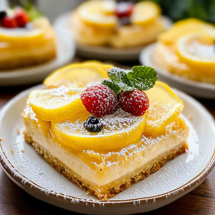 A slice of lemon pudding cake with raspberries on top.
