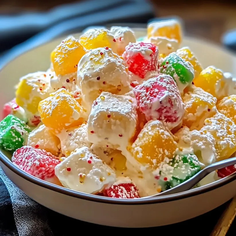 A bowl of fruit fluff salad.