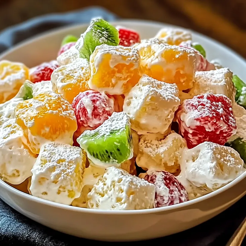 A bowl of fruit fluff salad.