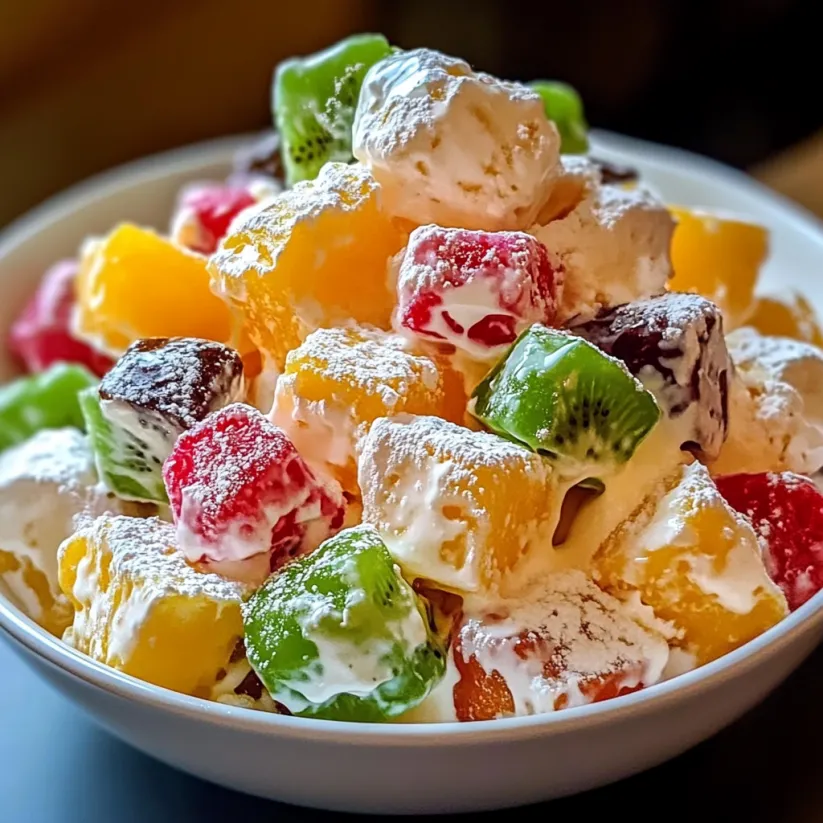 A bowl of fruit fluff salad.