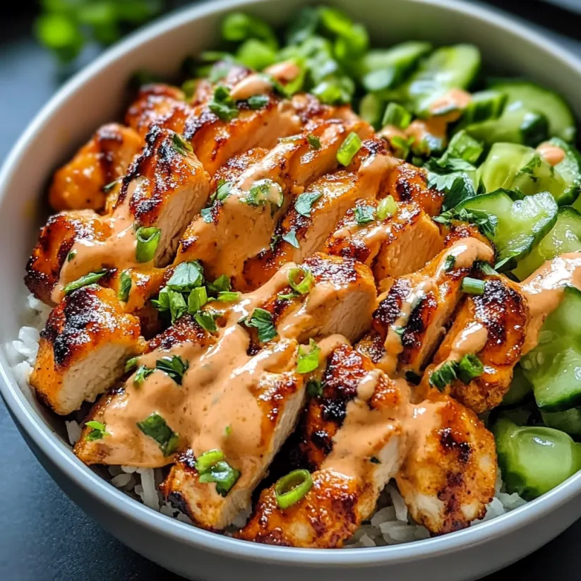 A bowl of bang bang chicken with rice and vegetables.