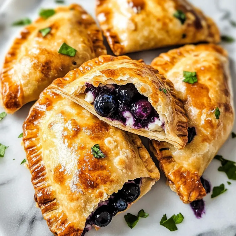 Blueberry goat cheese empanadas on a plate.