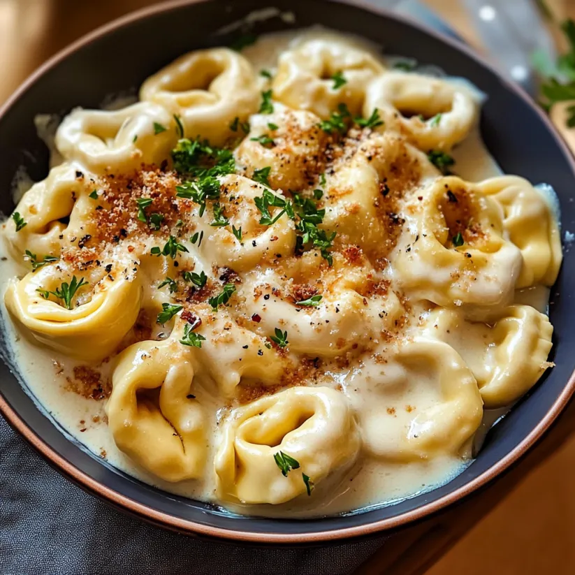A bowl of pasta with cheese and herbs.