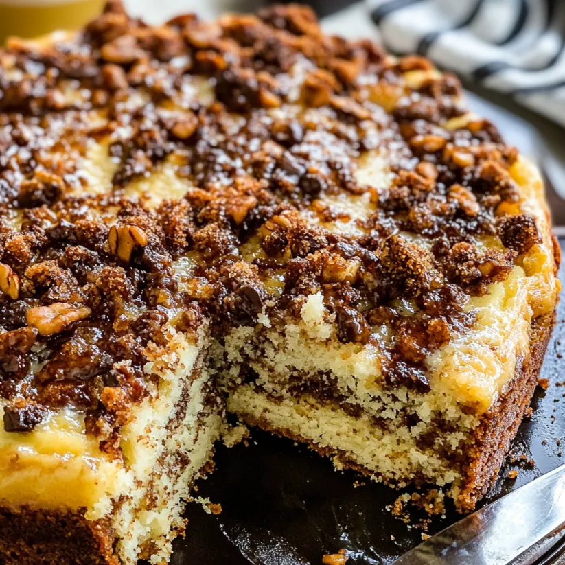 A slice of sour cream coffee cake.