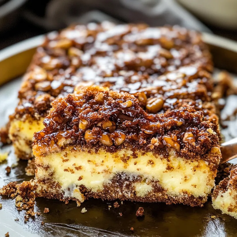 A slice of sour cream coffee cake.