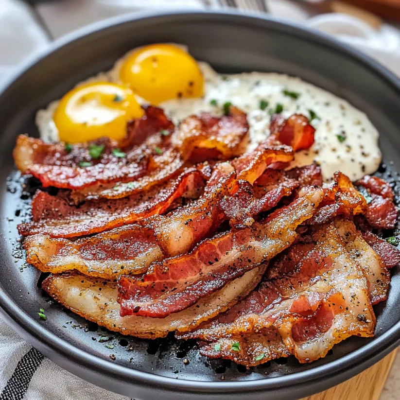 A plate of bacon with a fried egg on top.