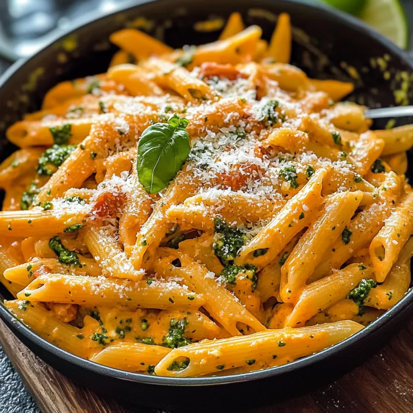 A bowl of pasta with sauce and cheese.