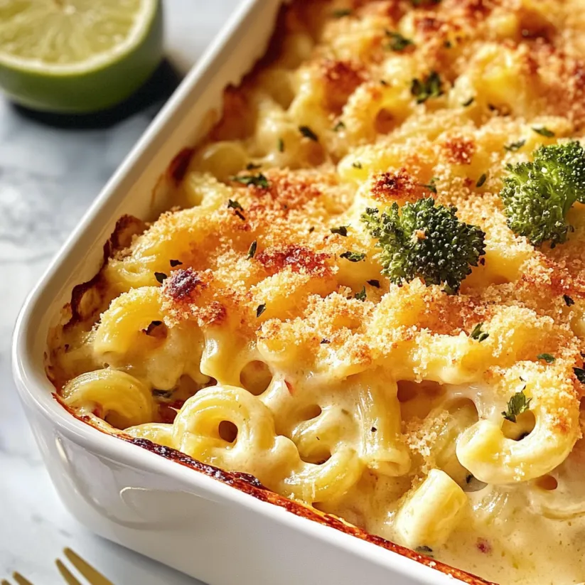 A white bowl filled with a delicious macaroni and cheese dish.