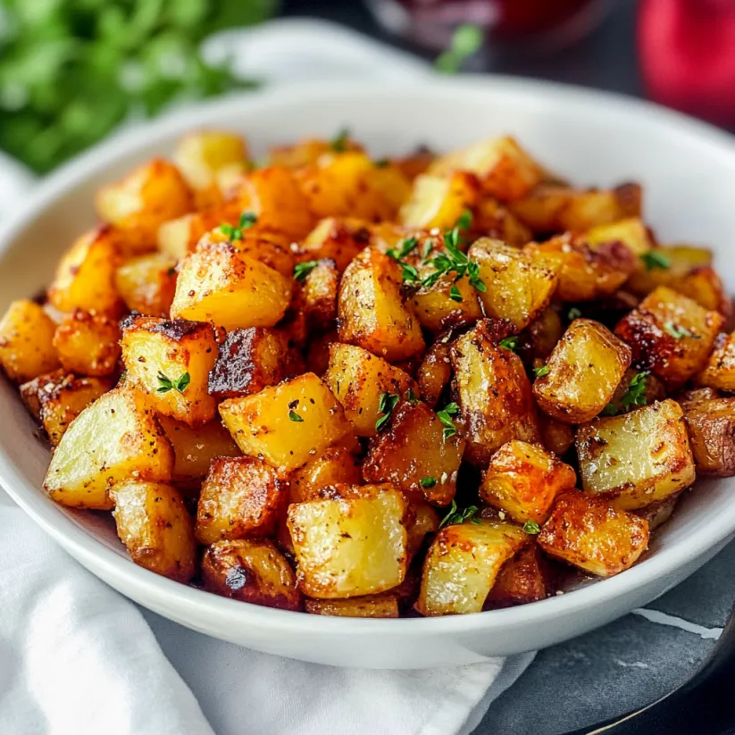 A bowl of crispy air fryer breakfast potatoes.