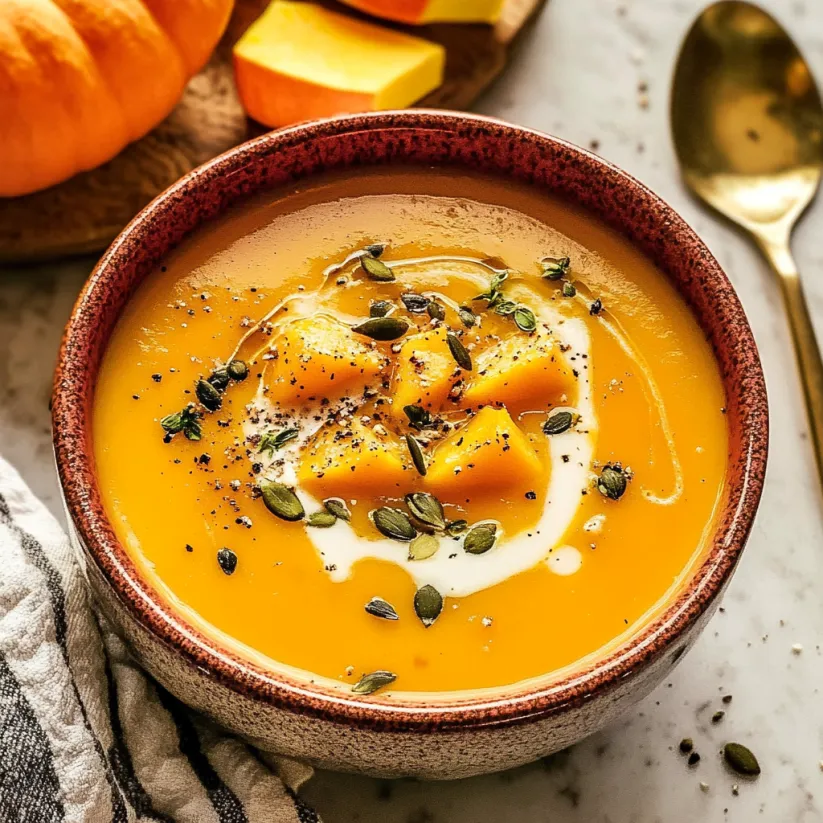 A bowl of soup with a spoon in it.