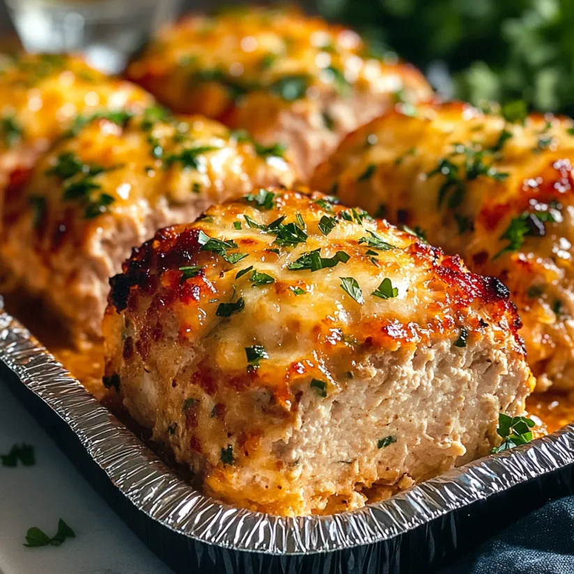 A pan of garlic parmesan chicken meatloaf.