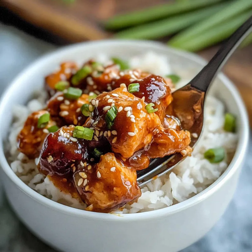 A bowl of Honey Butter Chicken with rice.