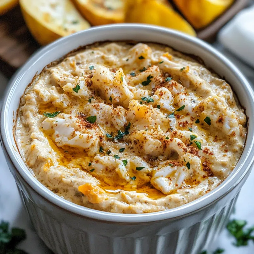 A bowl of crab dip with a spoon in it.