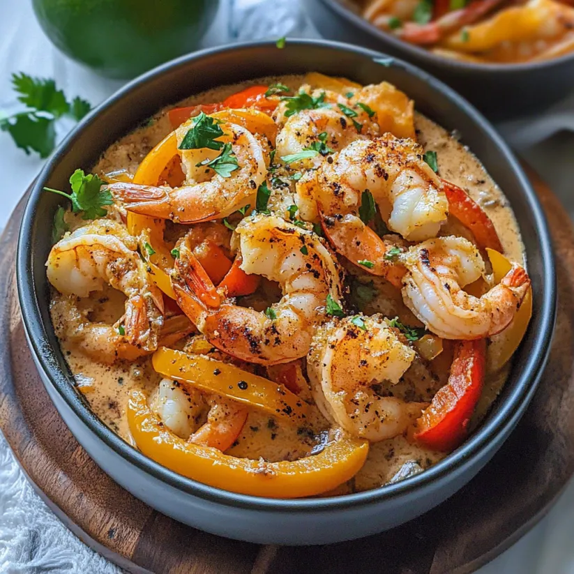 A bowl of shrimp and peppers.