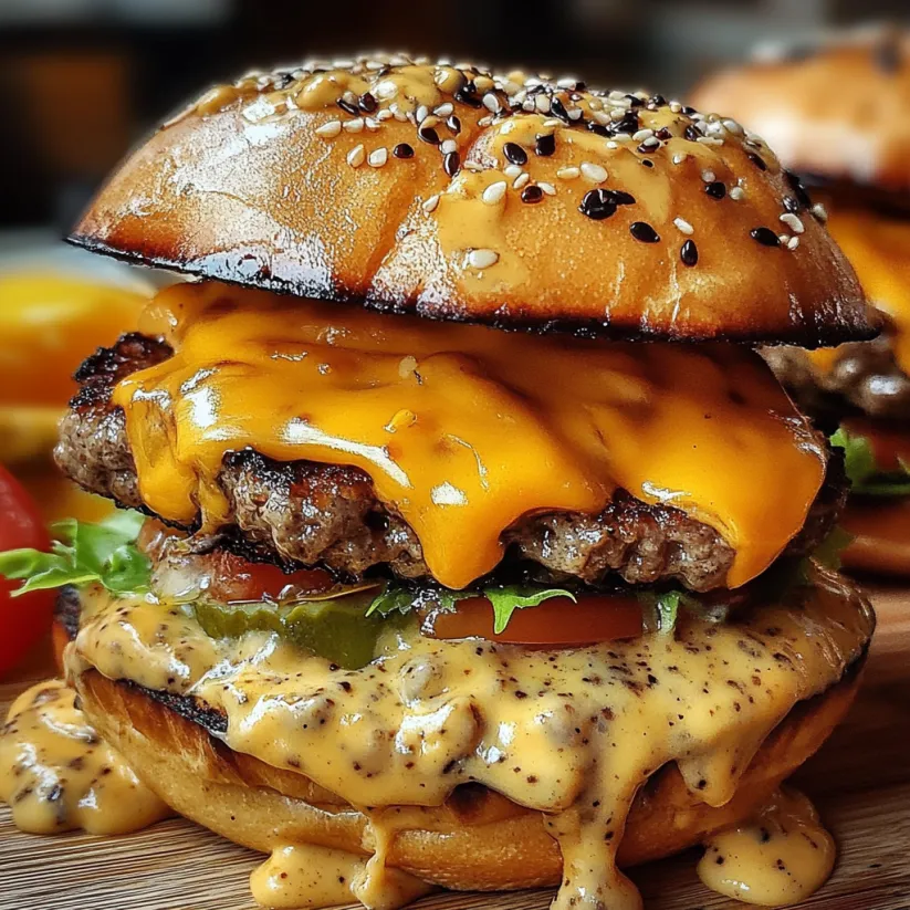 A close up of a burger with cheese and seeds.